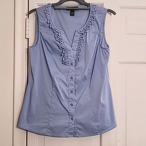 Alfani Light Blue Women's Button Down Sleeveless Top With Embellished Collar. 4